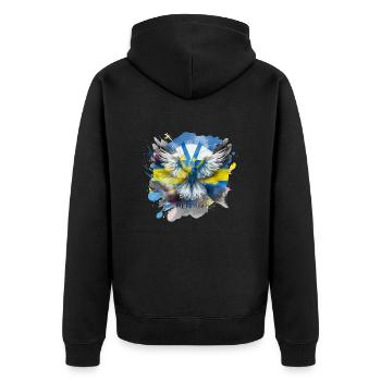 Friede für die Ukraine - Unisex Premium Bio Zip Hoodie - Schwarz - Hinten - Nico (187cm)