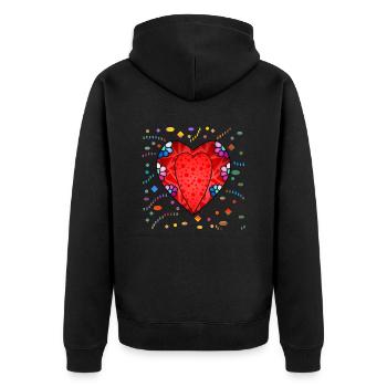 Herz - Unisex Premium Bio Zip Hoodie - Schwarz - Hinten - Nico (187cm)