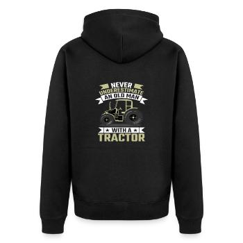 Never Underestimate An Old Guy with an Tractor - Unisex Premium Bio Zip Hoodie - Schwarz - Hinten - Nico (187cm)