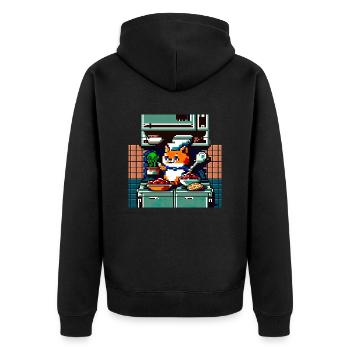 cooking cat in 8 bit as a chef in the kitchen - Unisex Premium Organic Zip Hoodie - black - Back - Nico (187cm)