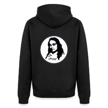 Yogananda Be Happy! - Unisex Premium Organic Zip Hoodie - black - Back - Nico (187cm)