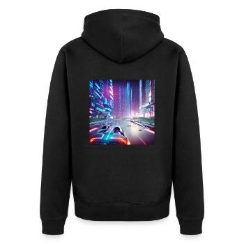Zukunftsauto - Unisex Premium Bio Zip Hoodie - Schwarz - Hinten - Nico (187cm)