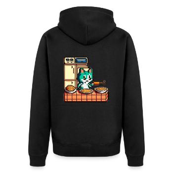Cat in 8 bit as a chef in the kitchen at the stove - Unisex Premium Organic Zip Hoodie - black - Back - Nico (187cm)