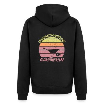 Gärtnerin Schubkarre im Sonnenuntergang, Geschenk - Unisex Premium Bio Zip Hoodie - Schwarz - Hinten - Nico (187cm)