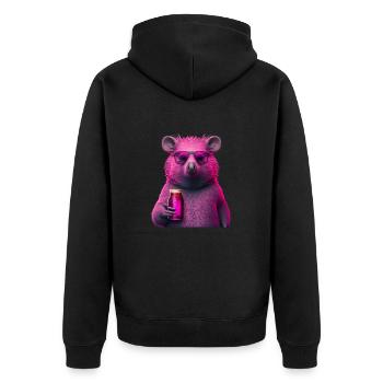 Lustiges Tier mit Bier in Pink - Unisex Premium Bio Zip Hoodie - Schwarz - Hinten - Nico (187cm)