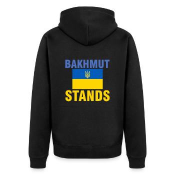Bakhmut, Ukraine - Ukrainian - Bakhmut Satnds - Veste à capuche bio Premium Unisexe - noir - Dos - Nico (187cm)