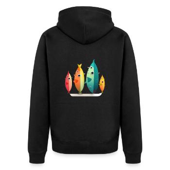 Happy Fisch Familie - kunst, surfen,abstrakt - Unisex Premium Bio Zip Hoodie - Schwarz - Hinten - Nico (187cm)