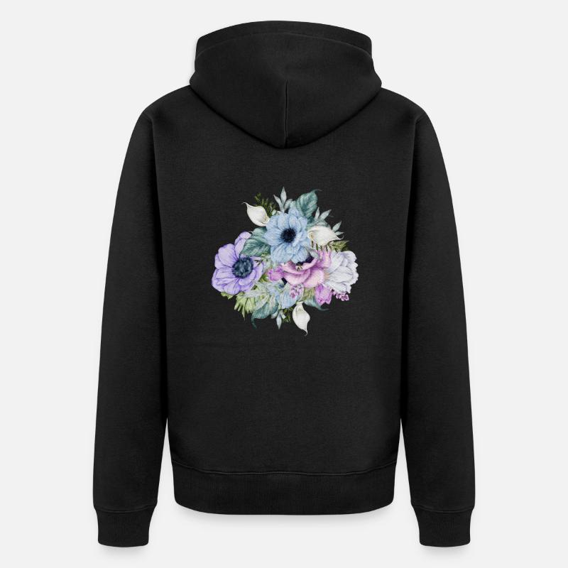 Fleurs aquarelles bleus - Veste à capuche bio Premium Unisexe - noir