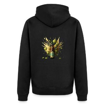 Bierflasche vor Hopfen explosion - Unisex Premium Bio Zip Hoodie - Schwarz - Hinten - Nico (187cm)