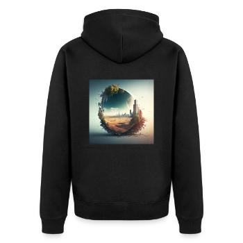 Landschaft der Welt n°2 - Unisex Premium Bio Zip Hoodie - Schwarz - Hinten - Nico (187cm)