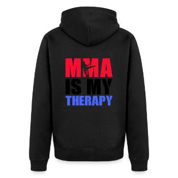 mma therapy - Unisex Premium Bio Zip Hoodie - Schwarz - Hinten - Nico (187cm)