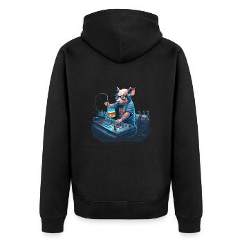 Cool DJ with a bie behind the turntables - Unisex Premium Organic Zip Hoodie - black - Back - Nico (187cm)