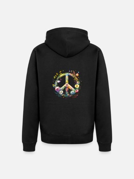 Flower Power Peace - Unisex Premium Organic Zip Hoodie - black