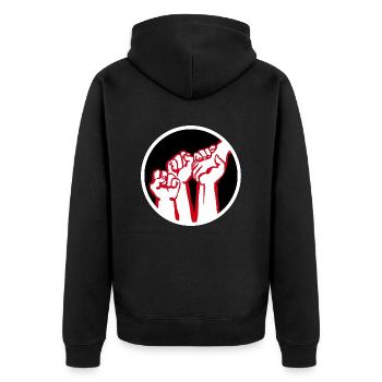 fäuste2b - Unisex Premium Bio Zip Hoodie - Schwarz - Hinten - Nico (187cm)