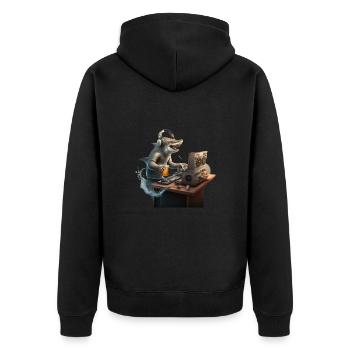 DJ Hai heizt ein im Club mit Beats und Bier - Unisex Premium Bio Zip Hoodie - Schwarz - Hinten - Nico (187cm)