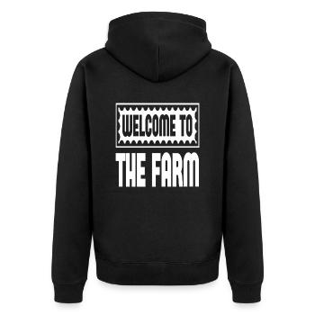 Welcome To The Farm - Unisex Premium Bio Zip Hoodie - Schwarz - Hinten - Nico (187cm)