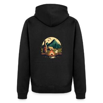 Camping with campfire and beer in nature - Unisex Premium Organic Zip Hoodie - black - Back - Nico (187cm)