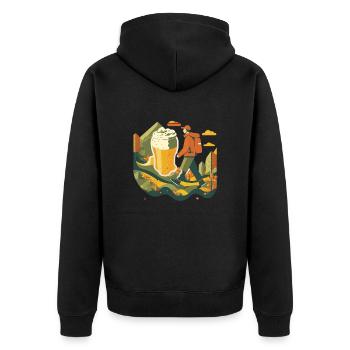 Hike in nature with destination: beer - Unisex Premium Organic Zip Hoodie - black - Back - Nico (187cm)