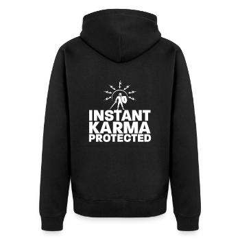 Instant Karma geschützt - Unisex Premium Bio Zip Hoodie - Schwarz - Hinten - Nico (187cm)