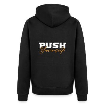 Push Yourself - Unisex Premium Organic Zip Hoodie - black - Back - Nico (187cm)