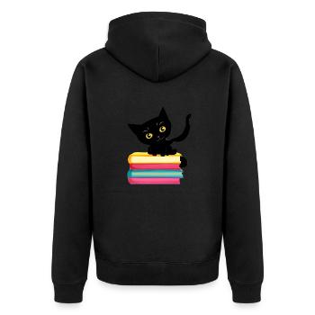 Cat Reading Cat Book Domestic Cat Kitten Books - Unisex Premium Organic Zip Hoodie - black - Back - Nico (187cm)
