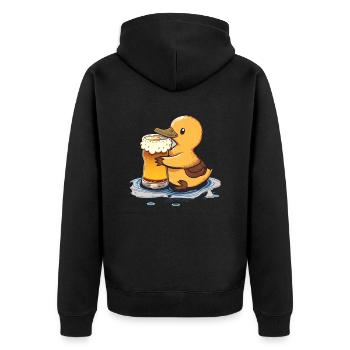 Süßes Entlein mit Bier. Lustiges Bier mit Tier - Unisex Premium Bio Zip Hoodie - Schwarz - Hinten - Nico (187cm)