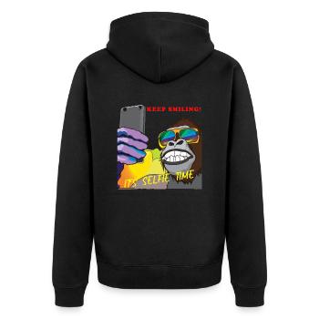 Funny gorilla makes selfie gift - Unisex Premium Organic Zip Hoodie - black - Back - Nico (187cm)