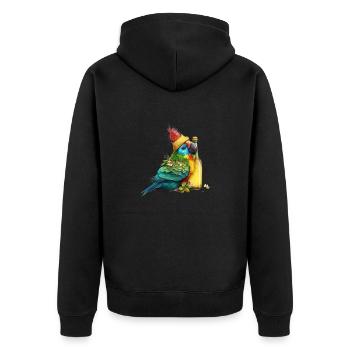 Parrot cuddles with beer - Unisex Premium Organic Zip Hoodie - black - Back - Nico (187cm)