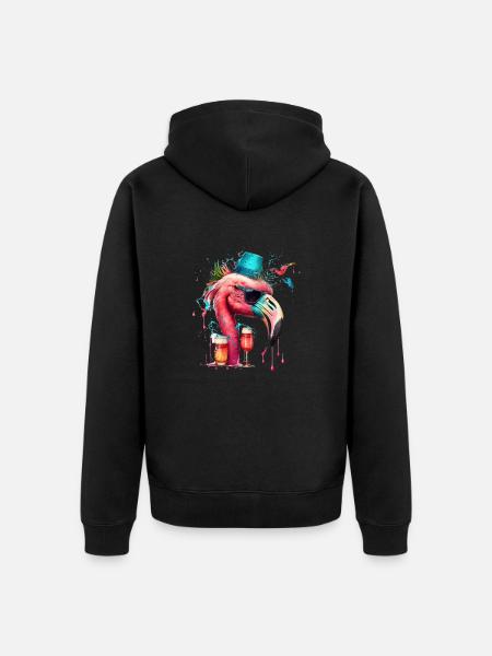 Beer Flamingo with Party Hat - Unisex Premium Organic Zip Hoodie - black