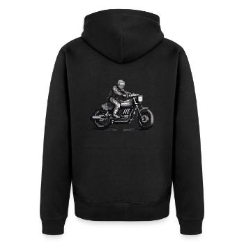 Un motocycliste assis sur sa moto en 8 bits - Veste à capuche bio Premium Unisexe - noir - Dos - Nico (187cm)