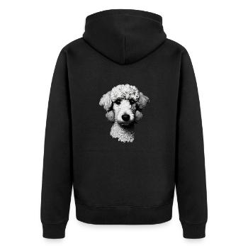 Pudel Design Grafik Druck Motiv - Unisex Premium Bio Zip Hoodie - Schwarz - Hinten - Nico (187cm)