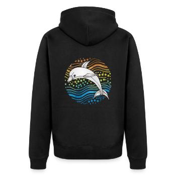 Dolphin - Unisex Premium Organic Zip Hoodie - black - Back - Nico (187cm)