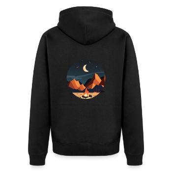 Lagerfeuer bei Mondschein, Outdoor Motiv - Unisex Premium Bio Zip Hoodie - Schwarz - Hinten - Nico (187cm)