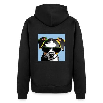 Bunter Hund mit Sonnenbrille - Unisex Premium Bio Zip Hoodie - Schwarz - Hinten - Nico (187cm)