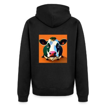 Vache noire et blanche sur fond orange - Veste à capuche bio Premium Unisexe - noir - Dos - Nico (187cm)