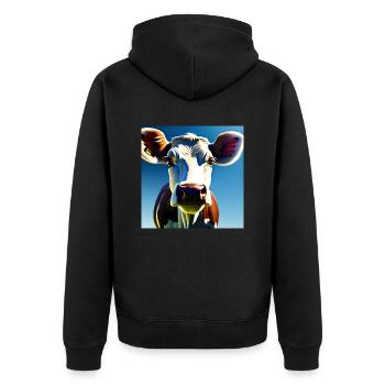 Braune und weiße Kuh - Unisex Premium Bio Zip Hoodie - Schwarz - Hinten - Nico (187cm)