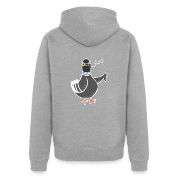 Coo / Boo Taube (Weiß) - Unisex Premium Bio Zip Hoodie - Grau meliert - Hinten - Nico (187cm)