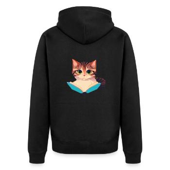 Cat Books Reading Domestic Cat Cat Book Kitten - Unisex Premium Organic Zip Hoodie - black - Back - Nico (187cm)