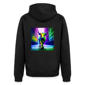 ALWAYS BULLISH 202301 - Unisex Premium Bio Zip Hoodie - Schwarz - Hinten - Nico (187cm)