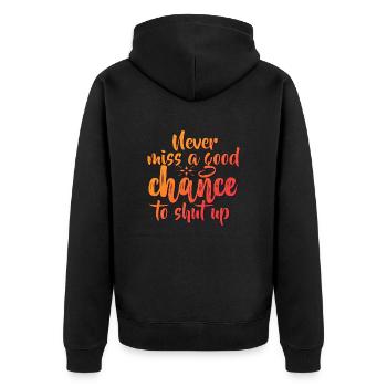 FUN Quote - Never Miss - neg - Unisex Premium Bio Zip Hoodie - Schwarz - Hinten - Nico (187cm)