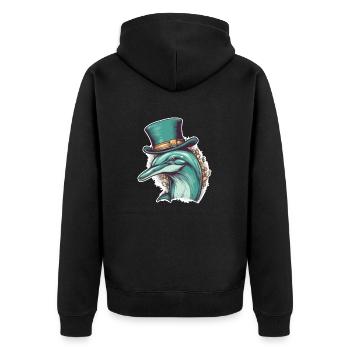 Seien Sie keine Schalentiere, lassen Sie uns mit Delfinen abhängen - Unisex Premium Bio Zip Hoodie - Schwarz - Hinten - Nico (187cm)