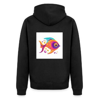 Wunderschöner Bunter Fisch schwimmt im Meer - Unisex Premium Bio Zip Hoodie - Schwarz - Hinten - Nico (187cm)