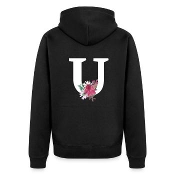 Floral letter - Unisex Premium Organic Zip Hoodie - black - Back - Nico (187cm)