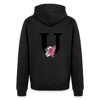 Lettre u floral - Veste à capuche bio Premium Unisexe - noir - Dos - Nico (187cm)