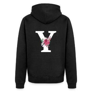 Letter y floral - Unisex Premium Organic Zip Hoodie - black - Back - Nico (187cm)
