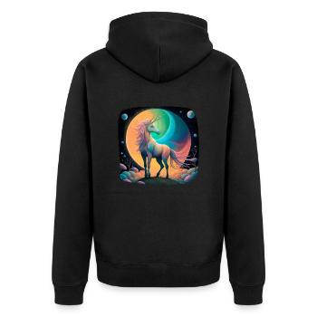 Fantasie Einhorn mystisch - Unisex Premium Bio Zip Hoodie - Schwarz - Hinten - Nico (187cm)