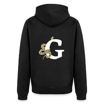 Buchstabe g Schlange - Unisex Premium Bio Zip Hoodie - Schwarz - Hinten - Nico (187cm)