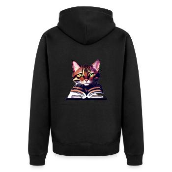 Cat Book Kitten Reading Cat Books Domestic Cat - Unisex Premium Organic Zip Hoodie - black - Back - Nico (187cm)