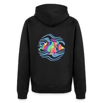 Fisch - Unisex Premium Bio Zip Hoodie - Schwarz - Hinten - Nico (187cm)