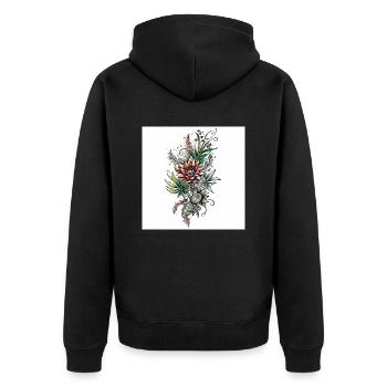 Élégante illustration florale avec des embellissements nobles - Veste à capuche bio Premium Unisexe - noir - Dos - Nico (187cm)